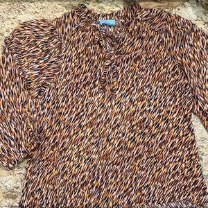 CeCe Orange and Black Patterned Blouse